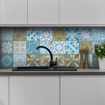 Zelfklevende tegelmuurstickers voor keuken en badkamer - 24 Bendigo azulejo tegelstickers - 24 stickers, 10x10cm