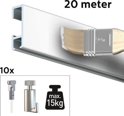 Artiteq Schilderij Ophangsysteem 20 meter All-in-one Click Rail 15kg / Wit Primer RAL 9016