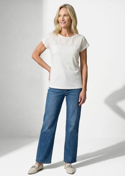 Shirt met kant van katoen en jersey - wit - Gr. 48 van Goldner Fashion