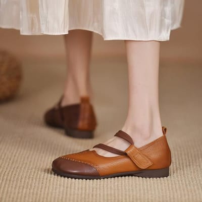 Classique Ethnique Designer s Femmes Fond Plat Bout Carré Chaussures Décontractées Confortables Automne Nouvelles Chaussures Rétro Sandales Femme 41 marron