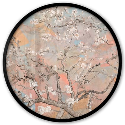 Poster in lijst Rond - Fotolijst 40x40 cm - Posters - Amandelbloesem - Kunst - Van Gogh - Pastel - Ronde posterlijst zwart - Decoratie - Wanddecoratie woonkamer - Muurdecoratie slaapkamer