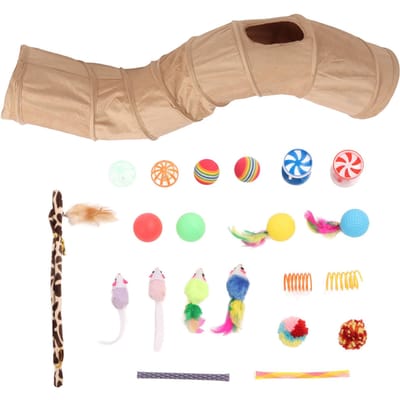 Ensemble Jouet Tunnel pour Chat Durable Chat Teaser Souris en Peluche Pliable Tube Interactif Jouets Tunnel pour beige