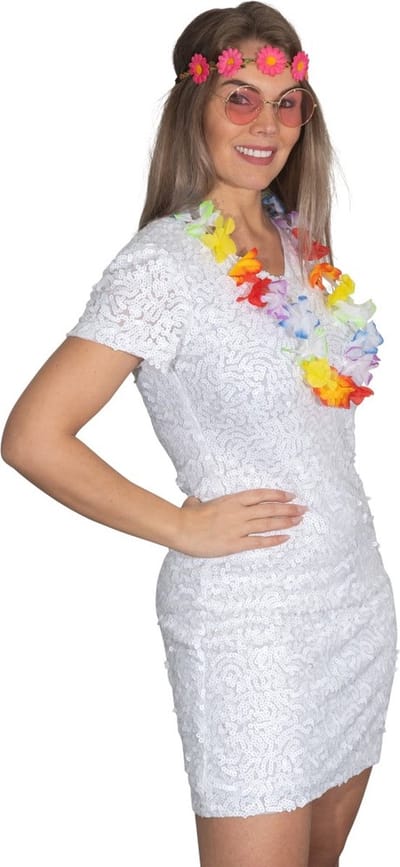 Toppers 2026 - Tropicana - Festival - Beach party - camping feest - Festival - Tropicana - bloemenhaarbandje pink/ fuchsia - bril pink - Hawaii krans met led verlichting