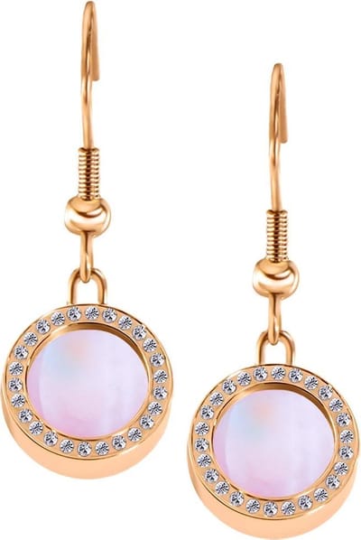 Quiges RVS Schroefsysteem Oorhangers Oorbellen Rosékleurig met Zirkonia en Verwisselbare Roze Schelp Mini Munt Set - ECOS117