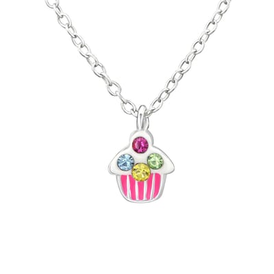 Joy|S - Zilveren petit cupcake hanger 6 x 7 mm met ketting 39 cm - voor kinderen