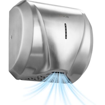 VEVOR Wandgemonteerde Handdroger 1800W Elektrische Handdroger Roestvrij Staal, Hoge Snelheid, Snel Drogen, HEPA-filter, IPX4, Infraroodsensor, Dubbele Standen voor Commerciële & Privé Toiletten