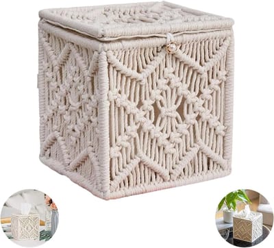 Woven Tissue Box in ivoorwit, kleine boho tissuebox voor handdoeken, decoratie en opbergruimte in huis