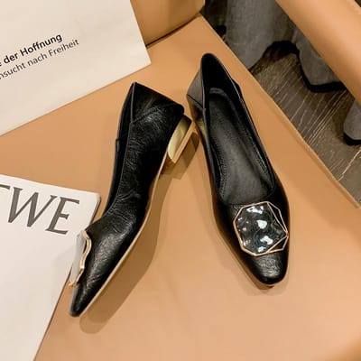 Professionele Damesschoenen met Lage Hak en Vierkante Gesp, Koreaanse Versie van Feeënstijl, Dames Slip-on Schoenen met Dikke Hak, Casual Damesschoenen 38 black