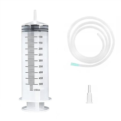 Spuit - Klysmaset - Industriële olie-extractie - Lijmdispenser - Voedingsspuit voor huisdieren - Geschikt voor laboratoriumgebruik, vloeistofdosering, voeding van huisdieren, olie- of lijmtoepassing - 500 ml hogecapaciteitsspuit - Eén verpakking