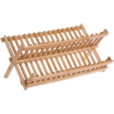 Afdruiprek Opvouwbaar Afwasrek Gemakkelijk Schoon Duurzaam Praktisch Bord Thuiskeuken 2 Laags Cadeaus Retro Natuurlijk Bamboe Restaurant brown