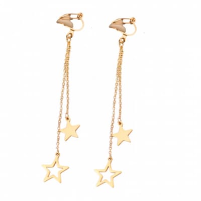 klem Lange oorbellen- Goudkleurig -Sterren-Kerst-geen gaatje-Charme Bijoux