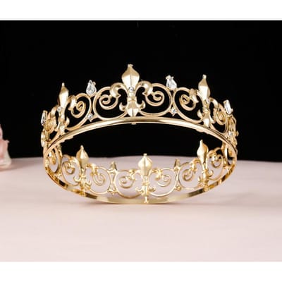 Barok Vintage Metalen Cirkel Tiara Koninklijke Koningin Koning Kroon mannen koningin haaraccessoires tiara performance tiara unisex prins kroon beige