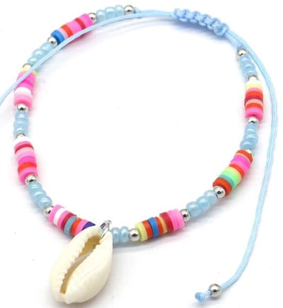 Enkelbandje Kralen en Schelp - Anklet - Lengte Verstelbaar - Blauw