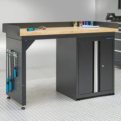 Datona® Werkbank 150 cm met gereedschapskast en bamboe werkblad - Zwart