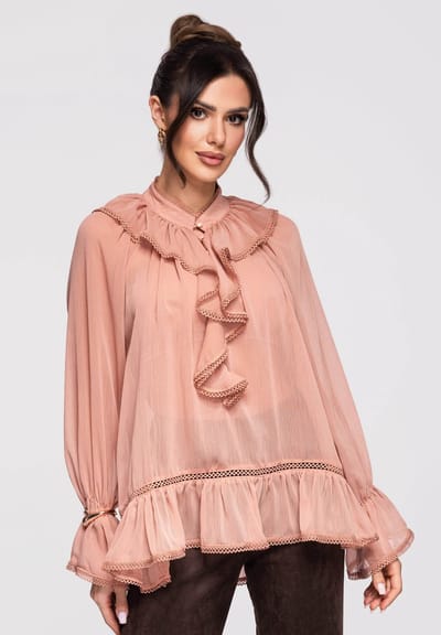 OMBRE - Loose Fit - Lange Mouw - Knopen Donkerroze ONESIZE