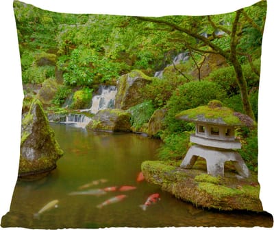 Tuinkussen - Waterval - Koi - Japanse lantaarn - Mos - Water - 40x40 cm - Weerbestendig