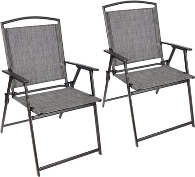 BRUBAKER Bergamo Tuinstoel, set van 2 tuinstoelen, met hoge rugleuning, weerbestendig en ruimtebesparend, balkonstoel, inklapbaar, klapstoel voor camping, tuin, terras en balkon, grijs gemêleerd