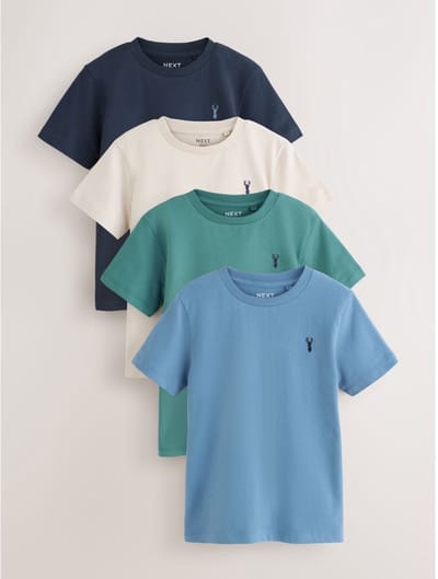 Next - Jongens - T-shirts met korte mouwen en geborduurd rendier, verpakking van 4 - Blauw