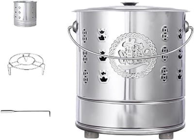 Verbrandingston Buiten - Afvalvat Metaal - Tuinafval Verwerken - Intelligent Ventilatiesysteem - 47 x 47 cm - Zilver