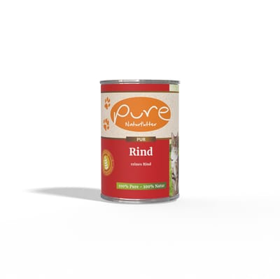 Pure - Kattennatvoer PUR Rund – 100% Rundvlees, 68% Vers Vlees – Natuurlijk & Graanvrij – 6x400g