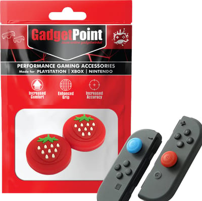 Gadgetpoint - Thumb Grips voor Nintendo Switch Joy-Con Controllers - Gaming Thumbgrips - Performance Anti-Slip Thumbsticks - Bescherming Accessoires - Aardbeien - Rood