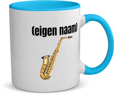 Akyol - saxofoon met eigen naam koffiemok - theemok - blauw - Saxofoon - muziek liefhebbers - iemand die houdt van saxofoons - verjaardag - cadeau - kado - 350 ML inhoud