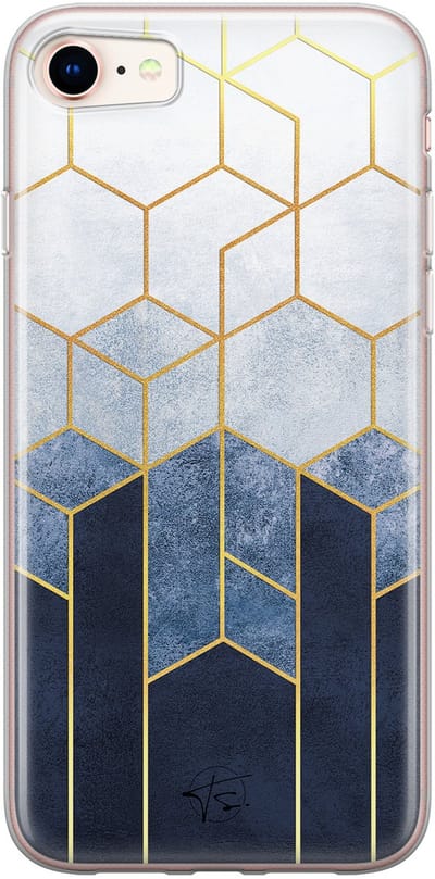 Hoesje geschikt voor iPhone SE (2020) - Geometrisch fade art - Soft Case - TPU - Print - Blauw - Mooie Telefoonhoesjes