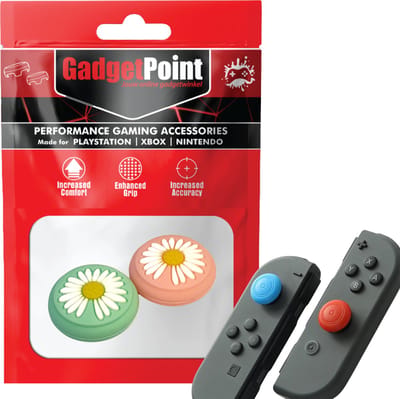 Gadgetpoint - Thumb Grips voor Nintendo Switch Joy-Con Controllers - Gaming Thumbgrips - Performance Anti-Slip Thumbsticks - Bescherming Accessoires - Bloemetjes - Groen/Roze