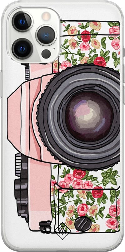 Casimoda® hoesje - Geschikt voor iPhone 12 Pro Max - Hippie Camera - Siliconen/TPU telefoonhoesje - Backcover - Camera - Roze