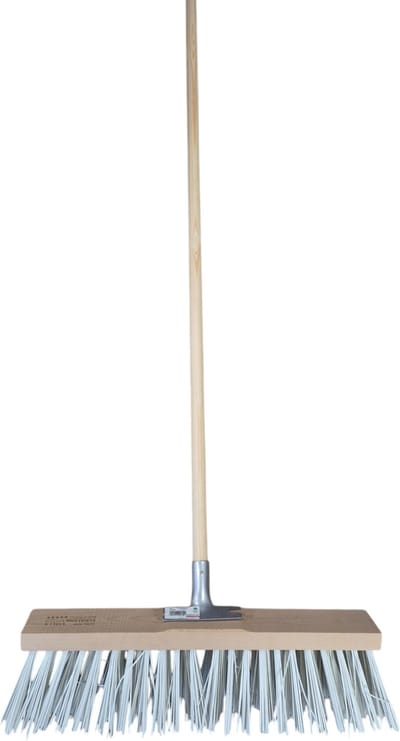 Sorex Straatbezem Rocky voor buiten gebruik - Kunstvezel kop 50 cm - wit - Houten steel 120 cm - metalen steelhouder