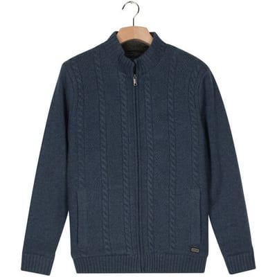 Baileys Vest Lined Cable Pattern Full Zip Wool Blend Dark Denim Blue / male