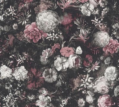BLOEMENPRACHT MET ROZEN BEHANG | Vintage Desin - rood zwart wit - Livingwalls Mata Hari
