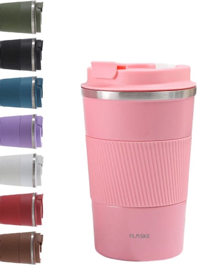 FLASKE Koffiebeker Coffee Cup Big 380ML - Flower - RVS Koffiebeker to Go van 380ML