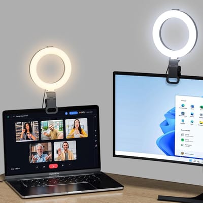 carmdering - Ringlicht Voor Computer - Webcam Verlichting - LED Bureau Lamp - 3 Kleurtemperaturen - 10 Helderheidsniveaus - ABS Kunststof - Ideaal Voor Videobellen - 1 Stuk