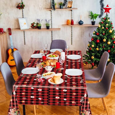2 stuks kerst plastic tafelkleed 137 cm x 274 cm zwart rood buffel geruite auto tafelkleed kerst rechthoek waterdichte tafelkleed voor wintervakantie familie diner kerstfeest decoraties-Auto