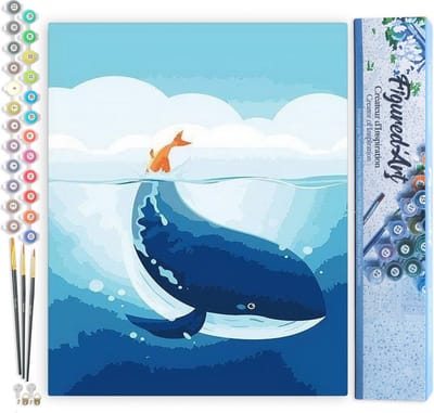 Figured'Art Schilderen op Nummer Volwassenen canvas Blauwe vinvis - Handwerk acrylverf Kit DIY Compleet - 40x50cm zonder frame