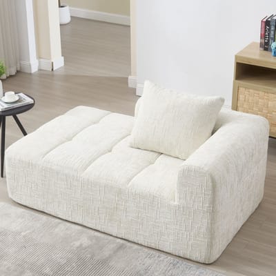 DESMIU Chaise Longue Bank 158 x 90 x 60 cm - Zacht Zitcomfort Met Kussen En Zijvakken - Voor Woonkamer En Slaapkamer - Chenille Beige