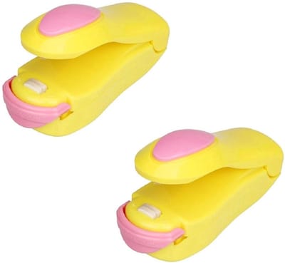 Compacte hand sealer - Seal apparaatje - 2 stuks - Klein mini warmte-afdichting machine - Plastic verpakking dichtmaken - Verpakking hersluiten - Geel - CHPN