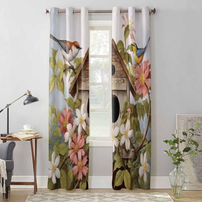 Lente Vintage Vogelhuisje Bloemen Vogels Raamgordijnen voor Woonkamer Luxe Slaapkamer Gordijn Keuken Jaloezieën Draperieën Gordijnen 135W x 60H(cm) x1 gray