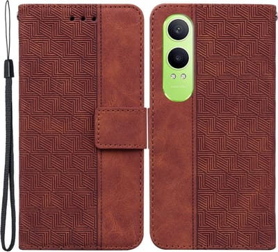Coverup Hoesje - Geschikt voor OnePlus Nord CE4 Lite 5G Hoesje - Coverup Geometric Book Case - Bruin