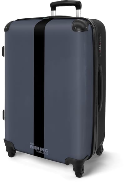 NoBoringSuitcases.com® - Koffer groot - Rolkoffer lichtgewicht voor mannen - Blauw met zwarte streep - Reiskoffer met 4 wielen - Grote reis trolley XL - Luggage suitcase - Hardcase reistrolley medium - 20 kg bagage