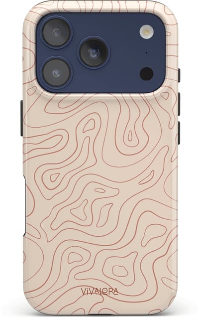 VivaLora Tough Telefoonhoesje iPhone 17 Pro met MagSafe - Wavy Lines Print - 2-in-1 Phone Case - Hard Case & Siliconen Backcover - Extra Bescherming - Shockproof Cover - Ecru/Rood