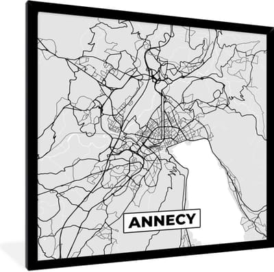 Fotolijst incl. Poster - Frankrijk - Annecy - Stadskaart - Plattegrond - Kaart - 40x40 cm - Posterlijst