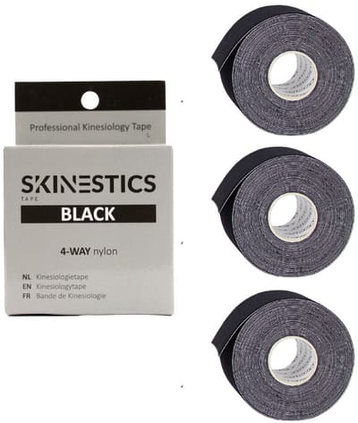 Triple pack Skinestics Sport tape – Fysio tape – Kleur Zwart – nu 20% langer, 600 cm lang bij 5 cm breed, 170% rekbaar gelijk aan menselijke huid, standaard voorzien van extra sterke lijm, katoen, voor het hele lichaam, spier ondersteuning