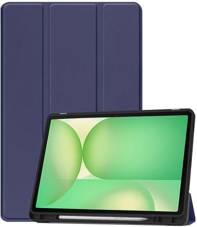 Hoesje Geschikt voor Samsung Galaxy Tab S10 FE - Dun & Stevig - Trifold Bookcase - Hard Cover Case - Met Uitsparing Geschikt voor S Pen - Hardcover Book - Tablet Hoes - Donkerblauw