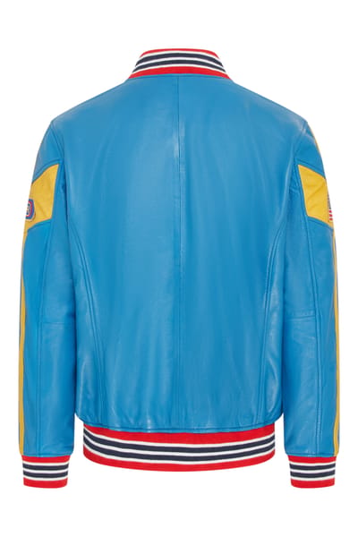 Heren blauw leren Track Racing Bomber Bikerjack - Speler