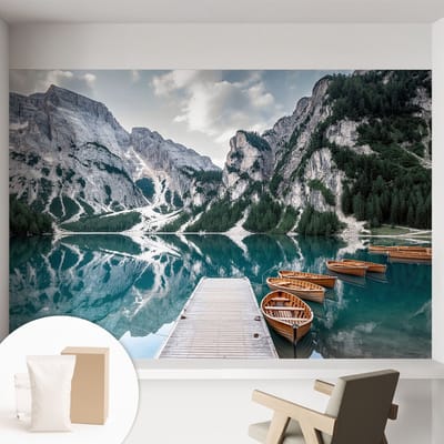Coloray Behang - Bergpanorama Wandbekleding - 152x104 cm - Wit Behang - Voor liefhebbers van natuur en berglandschappen - Behang Voor de woonkamer, voor het kantoor, voor de slaapkamer - Muurbehang Landschappen