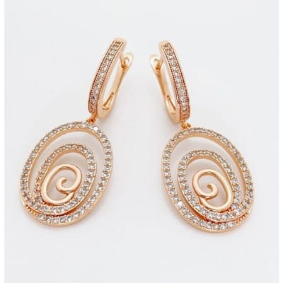 Aomigc Nieuwe 585 Roségoud Micro Wax Inleg Dubbele Ronde Rij Kubieke Zirconia Hangende Oorbellen Dames Bruiloft Luxe Feest Sieraden Cadeau beige
