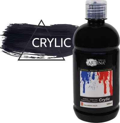 Artina Crylic Acrylverf Tube 500ml Crylic - Hoogwaardig Verf Titaanwit - Acrylverf Zwart met Hoge Dekkracht, Kleurkracht en Lichtechtheid