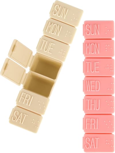 2 stuks Wekelijkse Pillen Pillendoosje - 7 Dagen Pillendoosje Reis Dagelijkse Pillendoos Geneesmiddelen Organizer Pillendoos - 7 Dagen Pillen Organizer Wekelijks voor Visolie/Calciumtabletten Supplementen - Roze/Beige